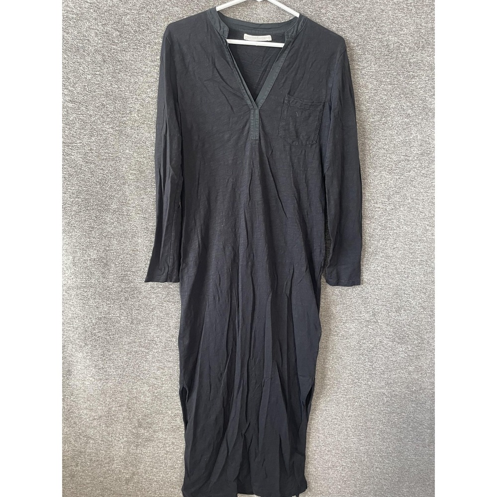 Peruvian Connection Shirt Dress Womens Size S Black Maxi V Neck Long Sleeve